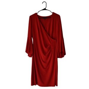 LAUREN RALPH LAUREN Women Red Bell Sleeve Wrap Sheath Dress Size 10